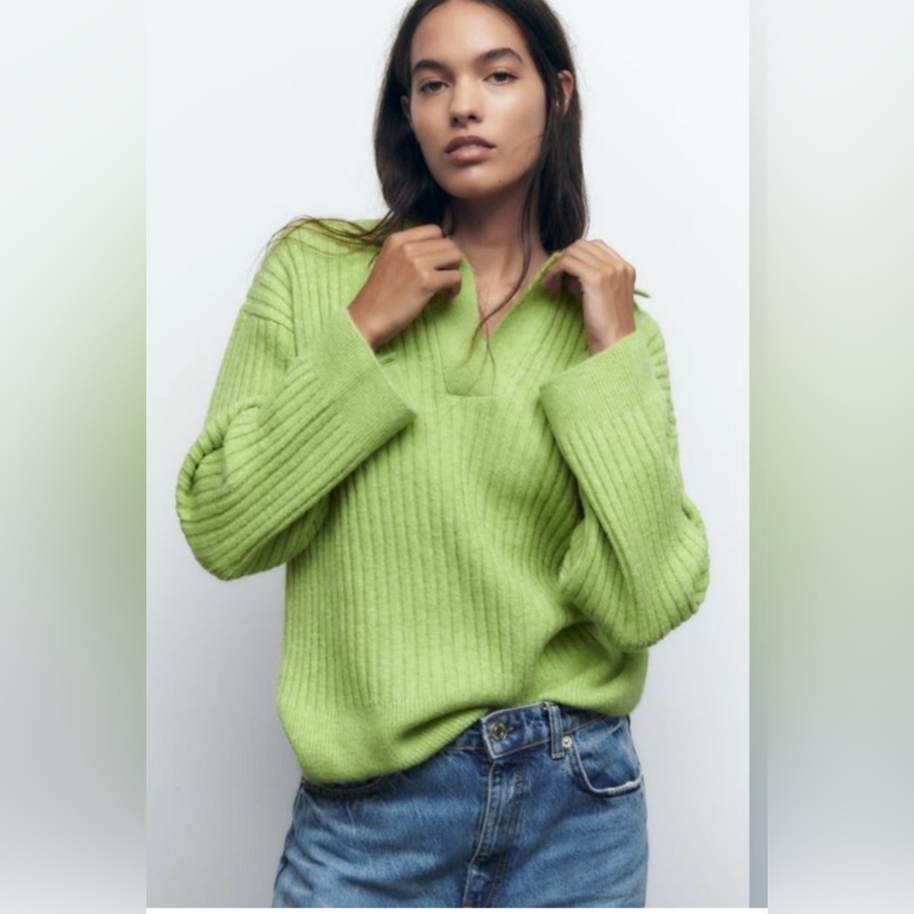 ZARA RIBBED KNIT SWEATER in GREEN